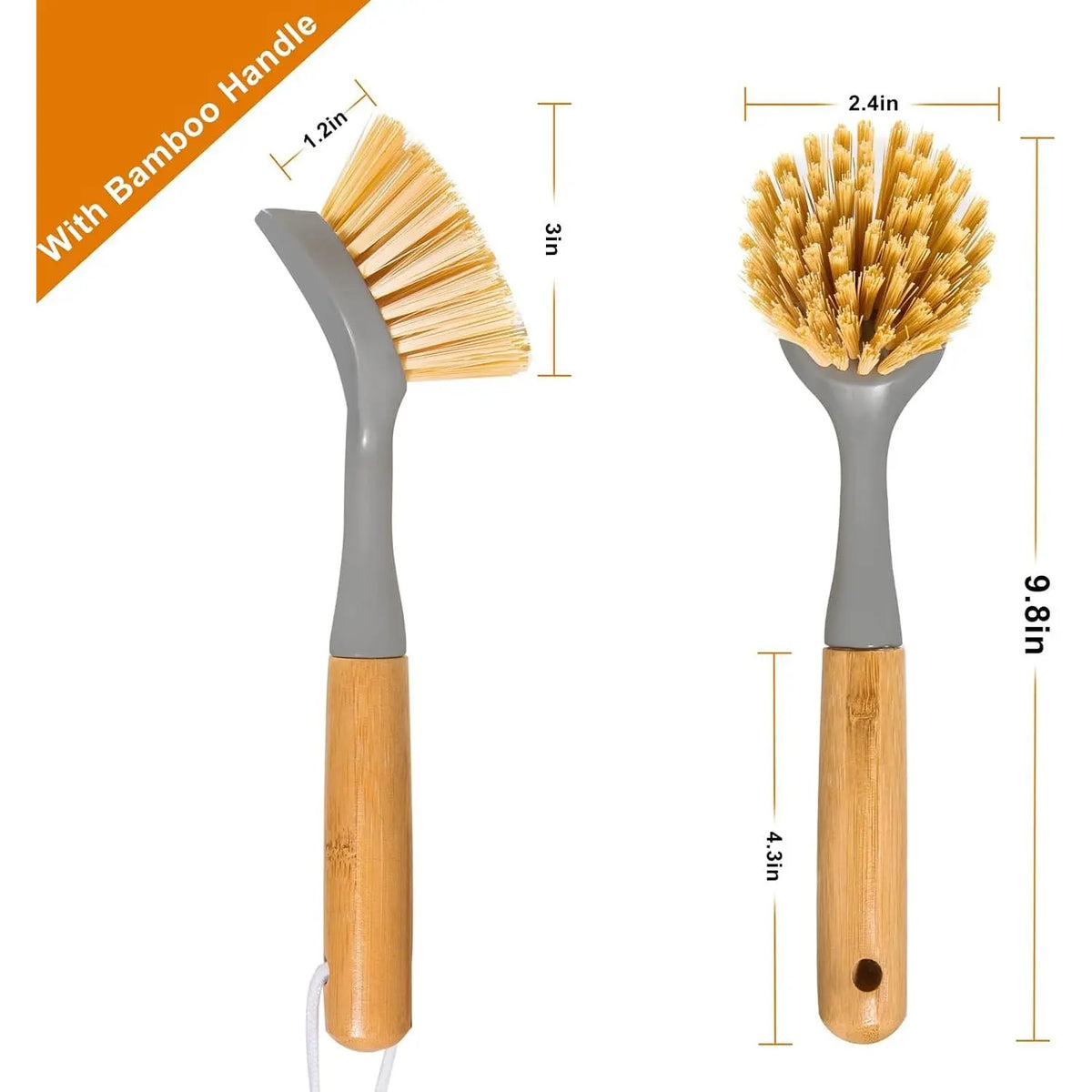 2 Pack Kitchen Dish Brushes with  Handle, Dish  -in Scraper, Scrub Brush for Pans, Pots, Counter & Kitchen Sink Cleaning, Dishwashing and Cleaning Brush Tools, White