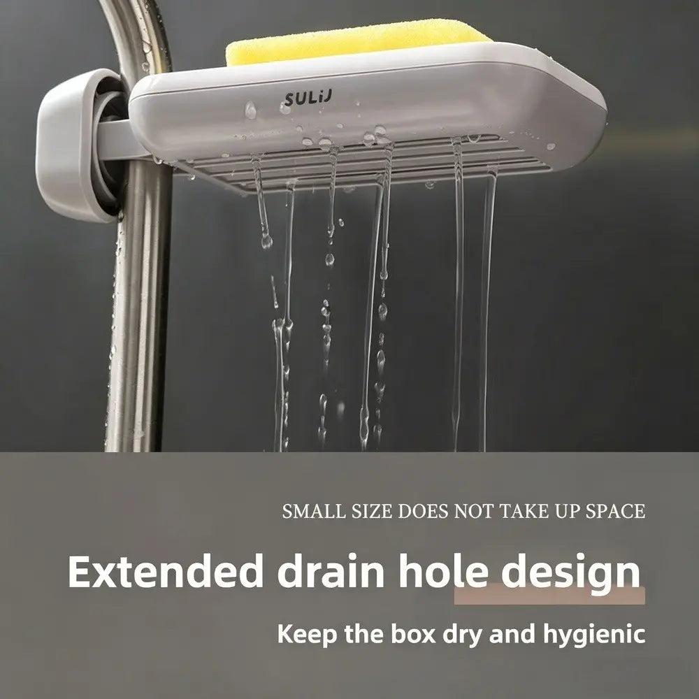 1Pc 360° Rotatable Faucet Sink Caddy, Minimalist No‑Drill Quick Drain Sponge Holder, Space‑Saving Hanging Durable Storage Rack for Kitchen Sink & Bathroom Shower