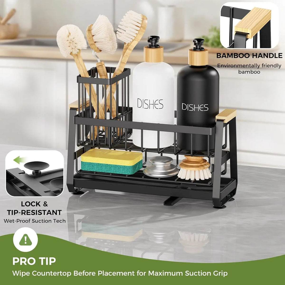 Sponge Holder for Kitchen Sink, Kitchen Sink  with Suction Cup, Sink Organizer Rack for Kitchen Accessories, 304 Stainless Steel Dish  Holder Self Draining for Sponge, Soap, Dish Brush