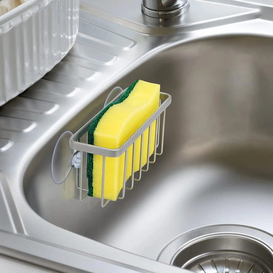 Kitchen Sink Sponge Holder & Caddy, Sink Organizer with Drainage Mat, Soap and Sponge Storage Rack for Kitchen Countertop, Dishwashing Accessories, Compact Sink Storage Organizer