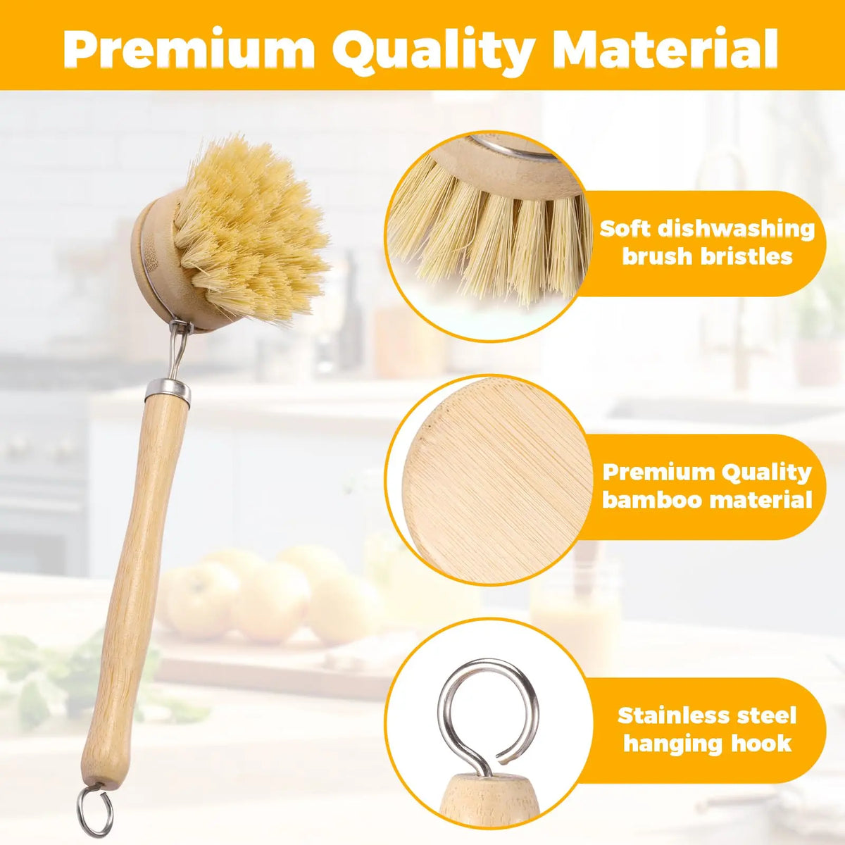 6PCS Bamboo Dish Brush Set Practical Dish Cleaning Brush Set Multifunctional Dish Washing Brush Set Ergonomic Kitchen Brush Set for Kitchen Cleaning Pots Pans Dishes