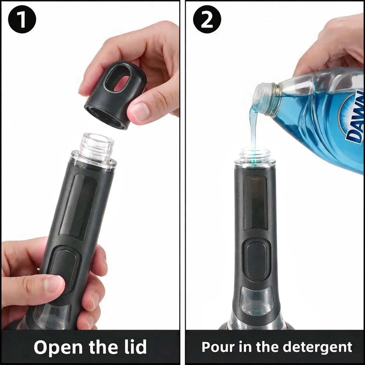 Kitchen Dish Brush with Soap Dispenser, Long Handle Cleaning Brush with 2 Brush Heads for Cookware, Sink and Kitchen Cleaning