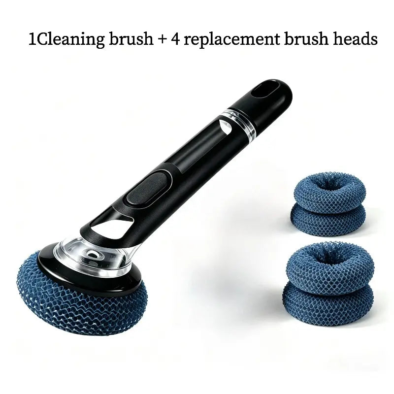 Long Handle Soap Dispensing Pot Brush, Kitchen Dish Cleaning Brush with Replaceable Brush Heads for Washing Pans Pots, Cleaning Tool
