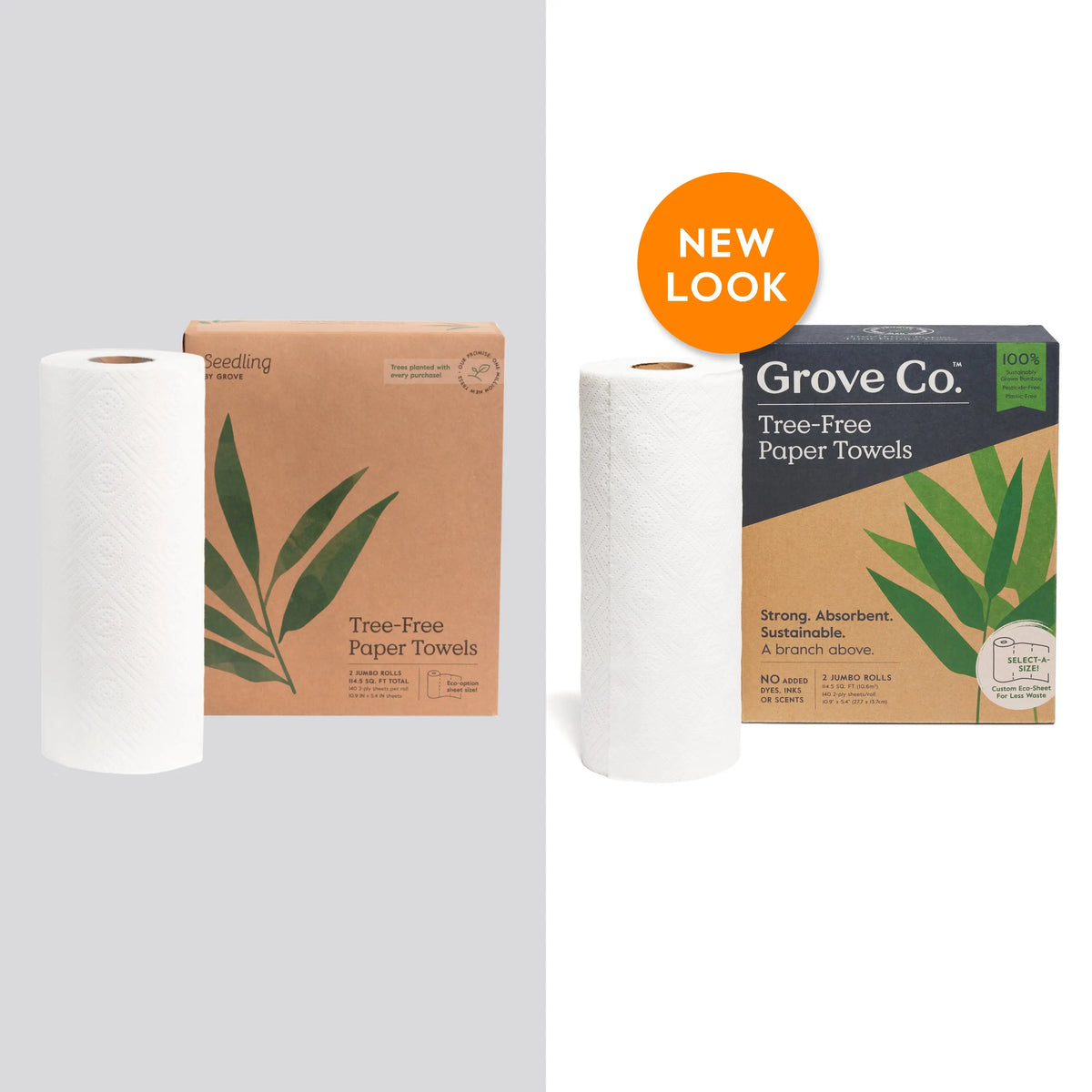 Grove Co. 2-Ply Bamboo Kitchen Paper Towels (5.4" x 11", 140 Sheets/Roll), FSC Certified, Absorbent, Dye-Free, Bleach-Free, Unscented Home Care Supplies for Kitchen Spills & Cleanup