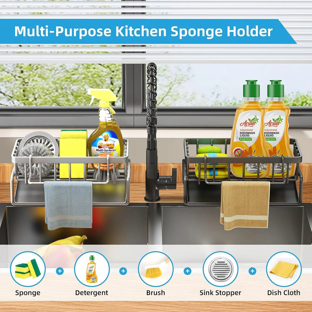 2026 New Upgrade Sink Drying Rack Gadgets,Stainless Metal Sponge Drain Holder,Multifunctional Durable Storage Rack,Rust Prevention Storage Organizer,Household Essentials,Fall Decor,Kitchen Accessories,Gift For Mother'S Day