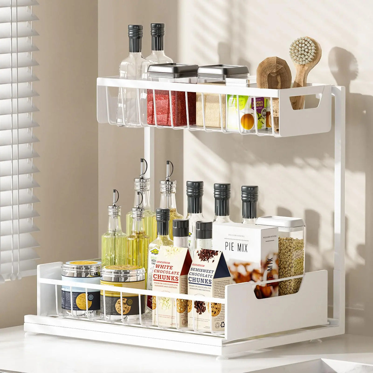 Under Sink Organizer 2 Tier Pull Out CabinetOrganizer Slide Out Sink Shelf & Cabinet Organizerfor Kitchen Bathroom Cabinet Installation OrganizingSystem
