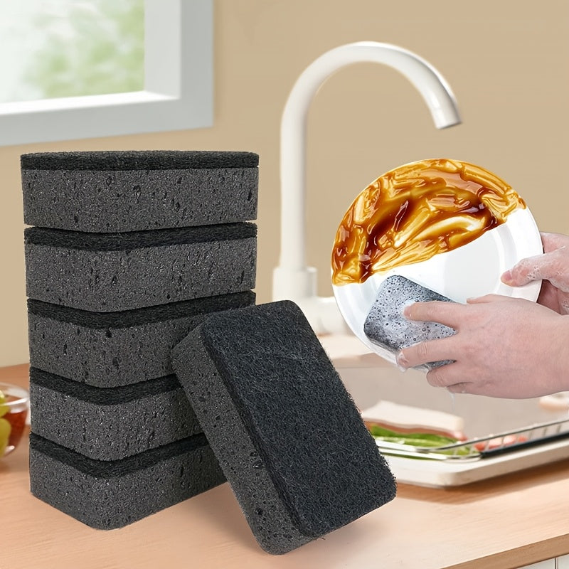 Black-Gray Rounded Corner Sponge Scrubber, Thickened High-Density, Non-Scratch for Pots and Dishes, Powerful Oil Stain Removal, Easy to Clean Without Leaving Residue, Multi-Functional and Durable Kitchen Cleaning Sponge for Washing Dishes and Pots