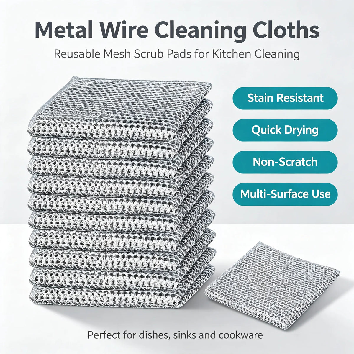 20-Pack Premium Non-Scratch Dish Scrubber Pads - Heavy Duty Stainless Steel Cleaning Tools for Pots, Pans, Sinks - Reusable, Machine-Washable, Double-Layer Kitchen Supplies, Scrubber Pad