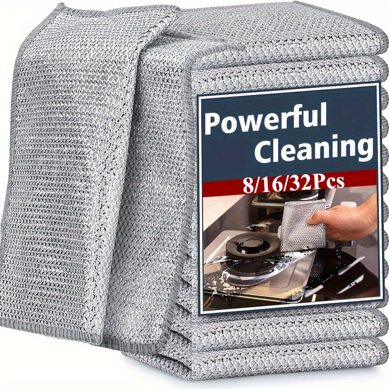 8/16/32pcs Magic Steel Cleaning Pads - Reusable Non-Scratch Scrub Pads for Kitchen, Bathroom, Stovetop & All Surfaces - Durable Polyester Multi-Purpose Scouring Pads, High-Quality Home Cleaning Supplies (8/16/32 Count), Kitchen Scrub Pads