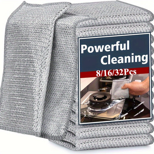 8/16/32pcs Magic Steel Cleaning Pads - Reusable Non-Scratch Scrub Pads for Kitchen, Bathroom, Stovetop & All Surfaces - Durable Polyester Multi-Purpose Scouring Pads, High-Quality Home Cleaning Supplies (8/16/32 Count), Kitchen Scrub Pads