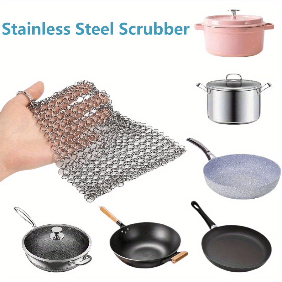 1pc Stainless Steel Chain Nail Brush, Ideal for Cleaning Cast Iron Pots - Made from Stainless Steel, Featuring Lifting Rings, a Tool for Commercial Kitchen Maintenance