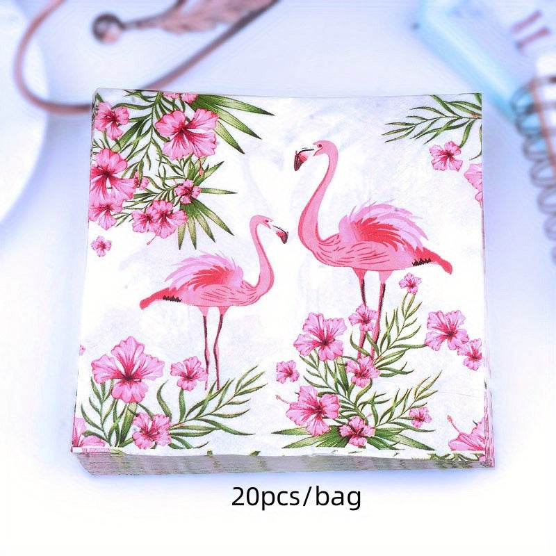 20pcs/bag, Pink Flamingo Napkin, Tropical Flamingo Colorful Disposable Paper Towel, Summer Style   Anniversary  Paper Towel, Hotel Baking Bread 2 Layers Paper Towel,  Banquet Paper Mouth Cloth for  for halloween、Christmas
