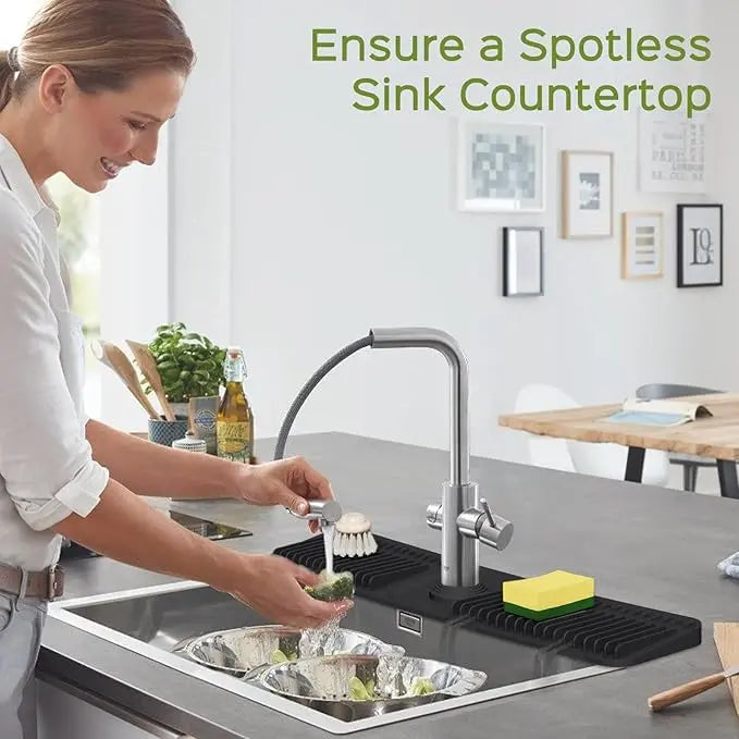 Black Silicone Splash Guard Faucet Mat - 24-Inch Longer Design, 5° Slope for Fast Water Draining, Self-Draining Mat for Kitchen Sink & Bathroom (Home Care Splash Guard Accessory),sohochic