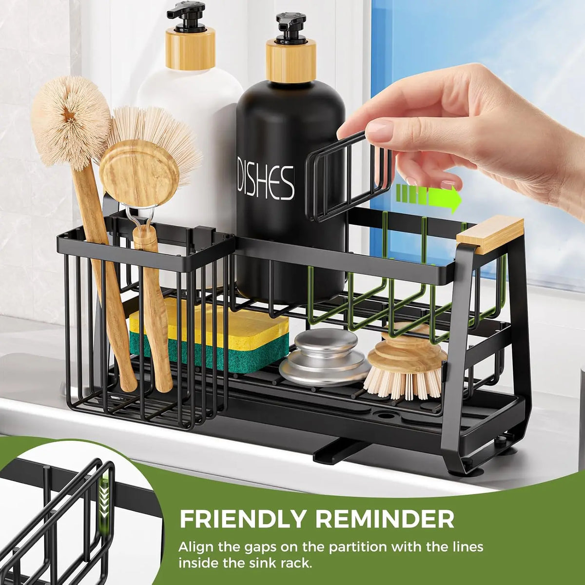 Sponge Holder for Kitchen Sink, Kitchen Sink  with Suction Cup, Sink Organizer Rack for Kitchen Accessories, 304 Stainless Steel Dish  Holder Self Draining for Sponge, Soap, Dish Brush