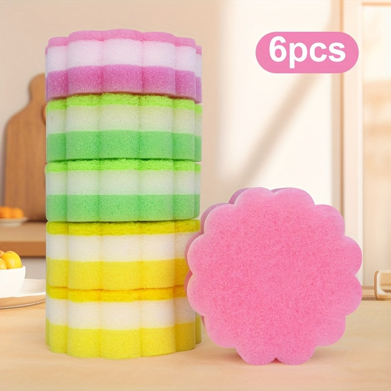 6/12/20pcs Colorful Three-Layer Sunflower Cleaning Sponges, Dish Cloths, Thick Scouring Pads, Cleaning Brushes, Cleaning Tools, Super Absorbent Dish And Pot Brushes, Easy to Clean, Oil-Resistant, Quick Stain Removal, Cleaning Magic Tool Random Color