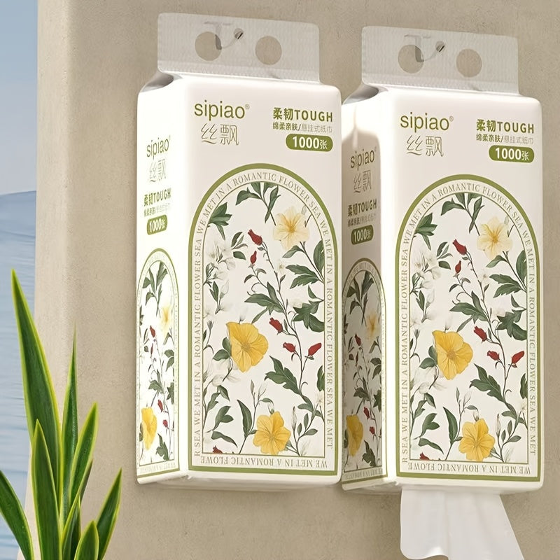 Premium Hanging Tissue Large Capacity 1000 Sheets Total (200 Draws, 5-Ply Thick) - Natural Virgin Wood Pulp, High Absorbency & Durable for Kitchen, Extra Thickness, Multipurpose, Soft Full Pack Bathroom, Home, Office, And Dorm Use, Essentials