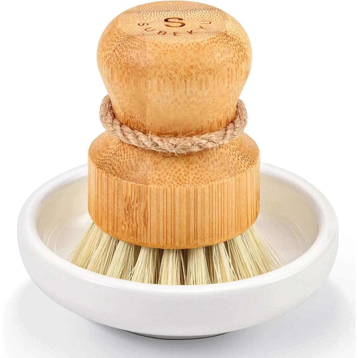 Bamboo Dish Scrub Brush,Vegetable Brush,1 Pack with Ceramic Holder