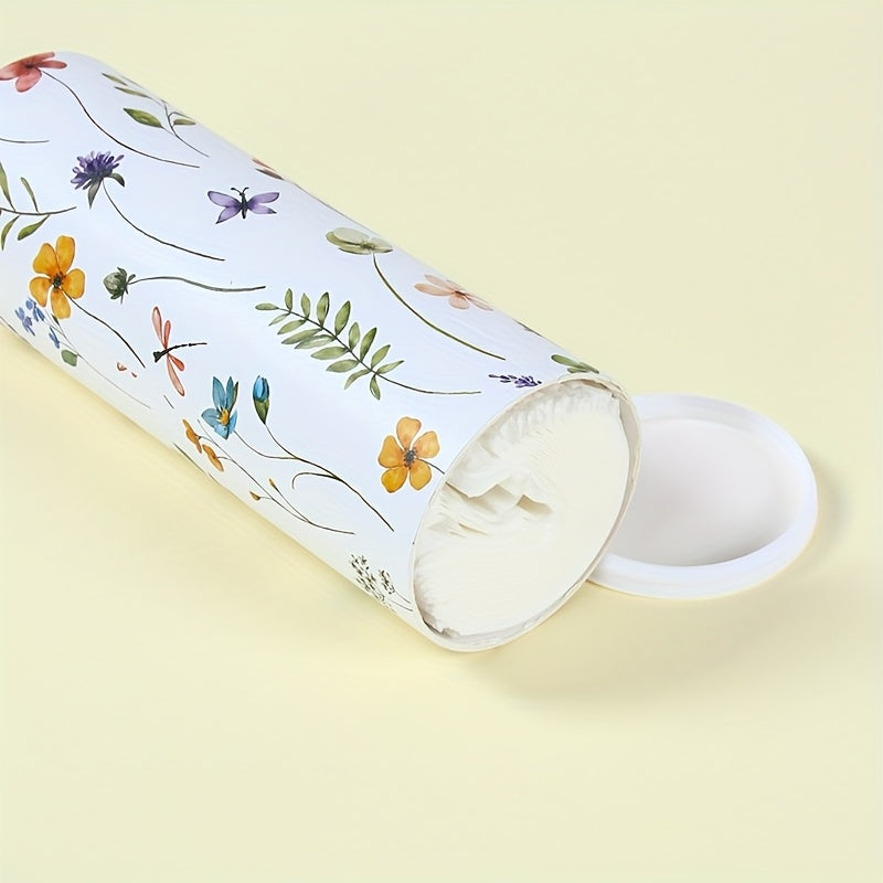 1pc - Wildflowers Round Car Paper Towel Box - Floral Wild Flowers Pattern Car Used Cylinder Paper Towel Holders - Round Towel Box Contains Paper Towels