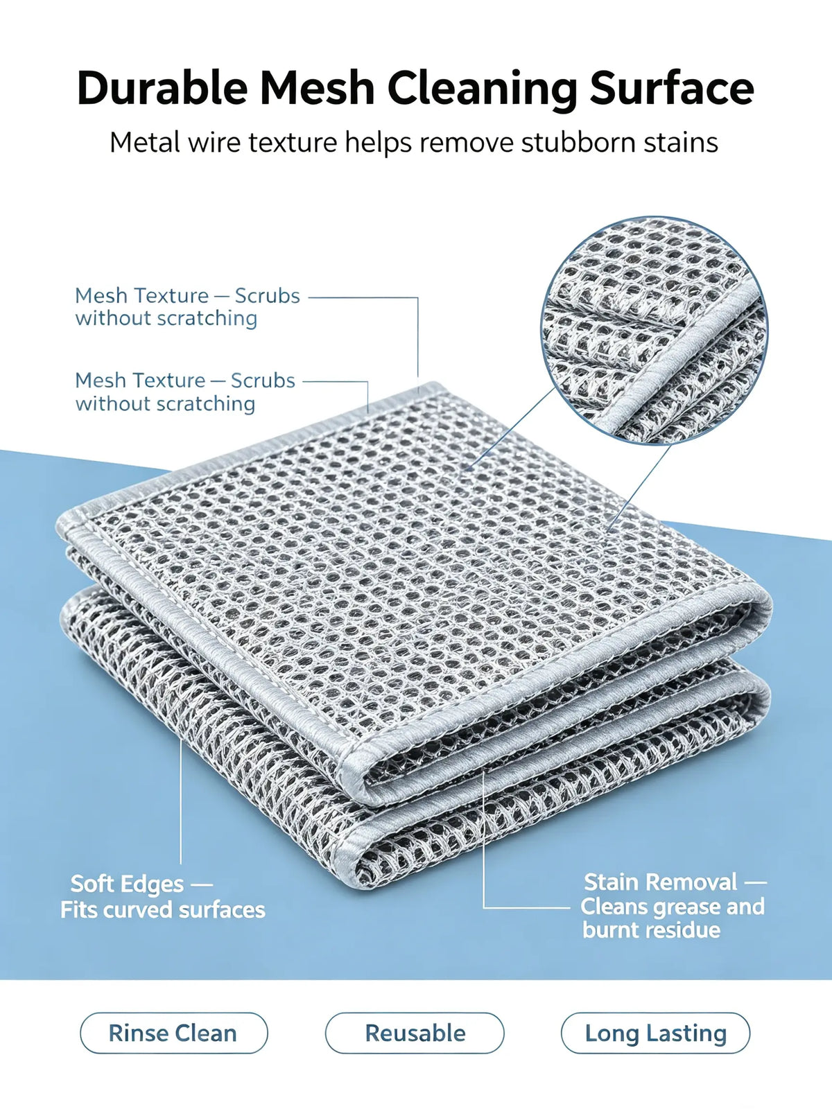 20-Pack Premium Non-Scratch Dish Scrubber Pads - Heavy Duty Stainless Steel Cleaning Tools for Pots, Pans, Sinks - Reusable, Machine-Washable, Double-Layer Kitchen Supplies, Scrubber Pad