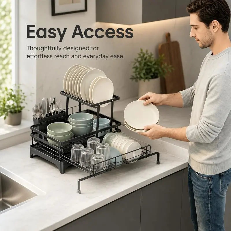 Foldable Sink Drainer Rack, Pull-Out Dual Layer, Space-Saving Kitchen Organizer, Perfect for Small Kitchens, Thanksgiving & Christmas, Metal Dish Drainers