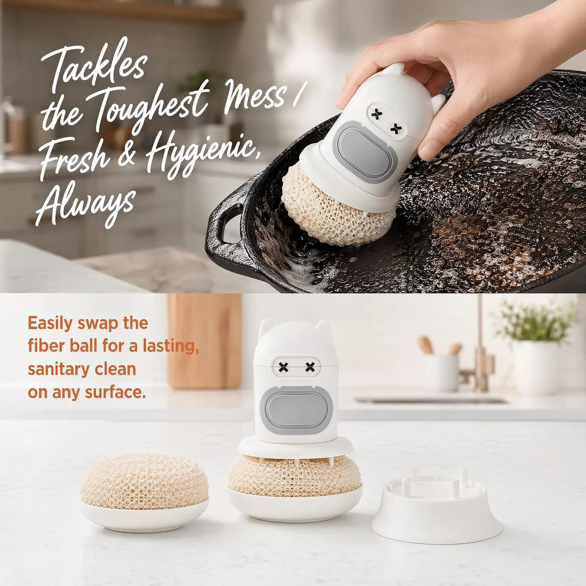 Kitchen Brushes, Silicone Dish Scrubber, Soap Dispensing Dish Scrub Brush - Press-to-Release Kitchen Scrub Brush with Nanofiber Scrubber for Pots, Pans and Sinks