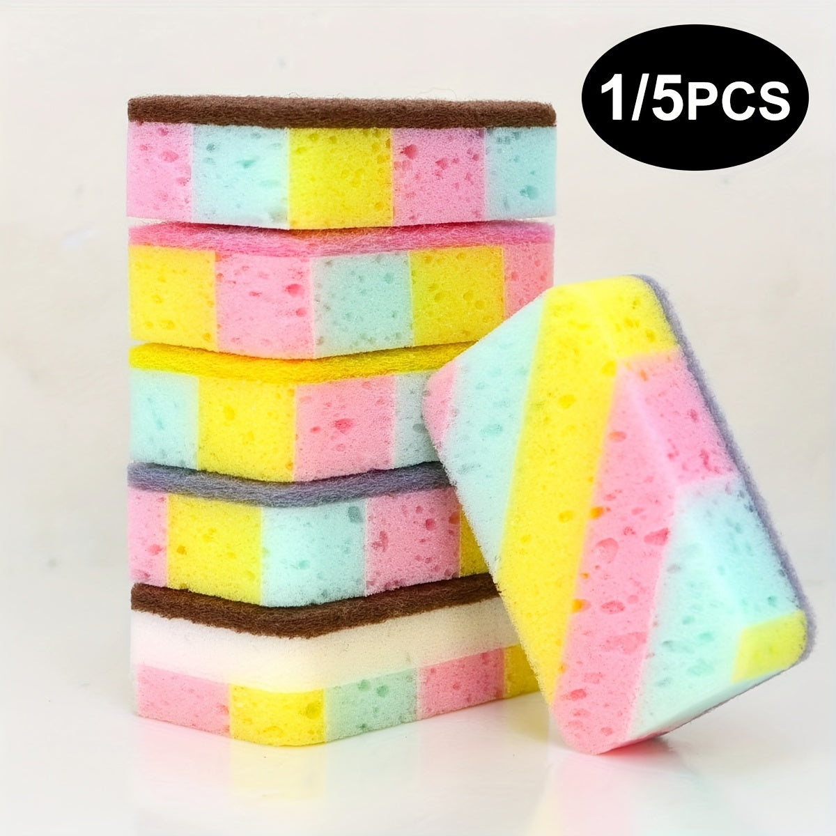 1/5pcs Magic Double-Sided Cleaning Sponge - Super Absorbent, Scratch-Resistant, Suitable for Kitchen and Bathroom, Multi-Purpose Household Use, Random Colors