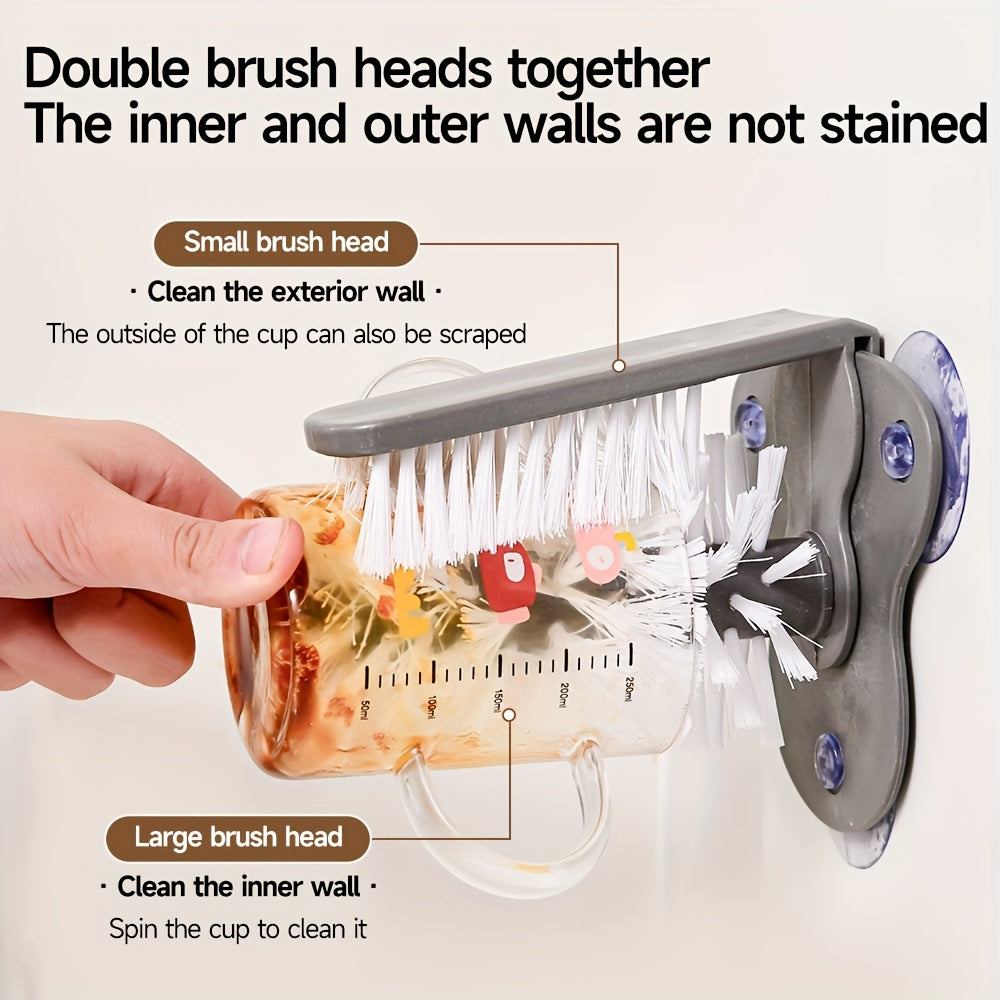 1pc, Cup Washer with Suction Cup, Glass Cleaner, Bottle Brush, Sink Bottle Cleaning Brush, 2-in-1 Beverage Cup Cleaning Brush, Suction Cup Cleaning Brush, Kitchen Small Tool, Kitchen Accessories