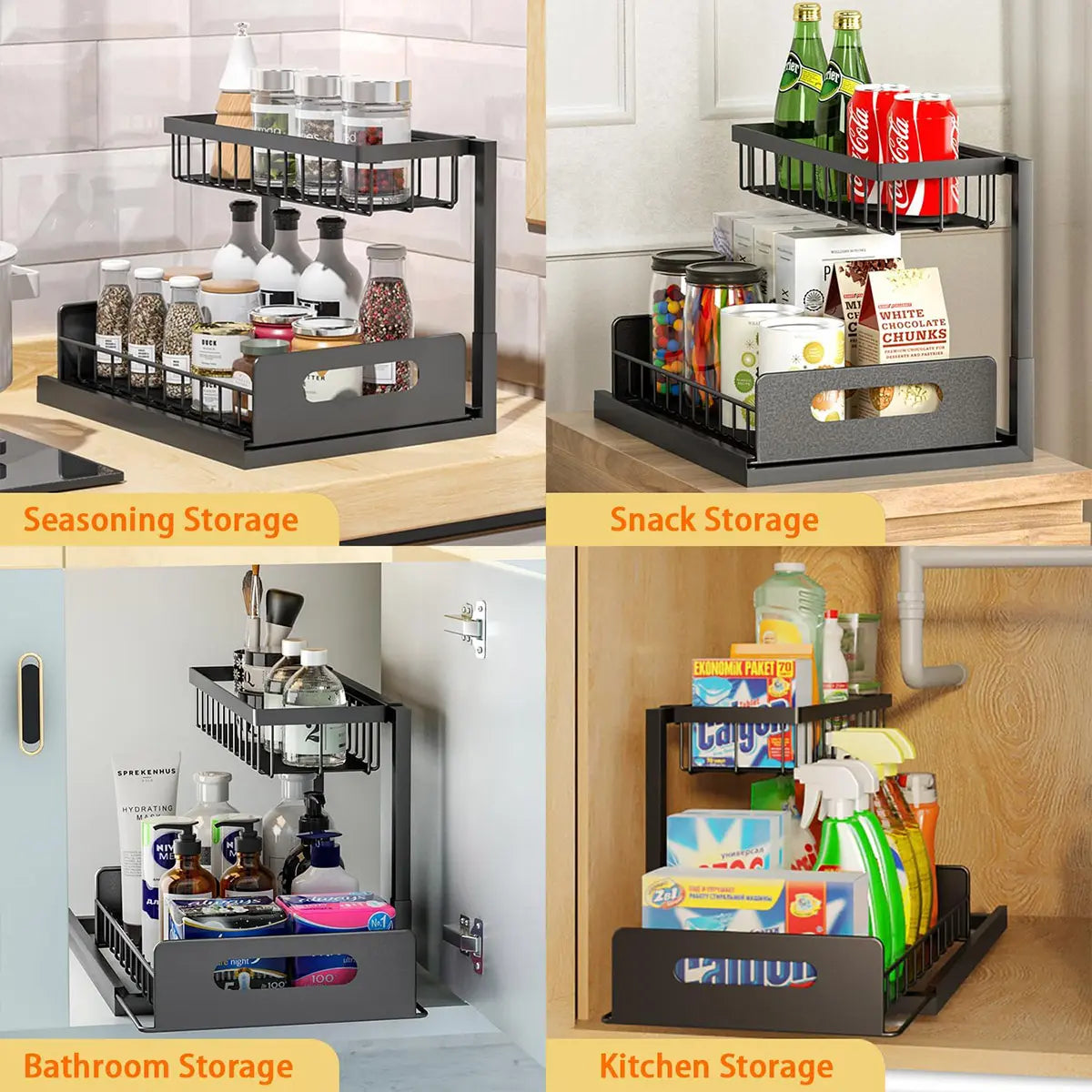 Under Sink Organizer 2 Tier Pull Out CabinetOrganizer Slide Out Sink Shelf & Cabinet Organizerfor Kitchen Bathroom Cabinet Installation OrganizingSystem