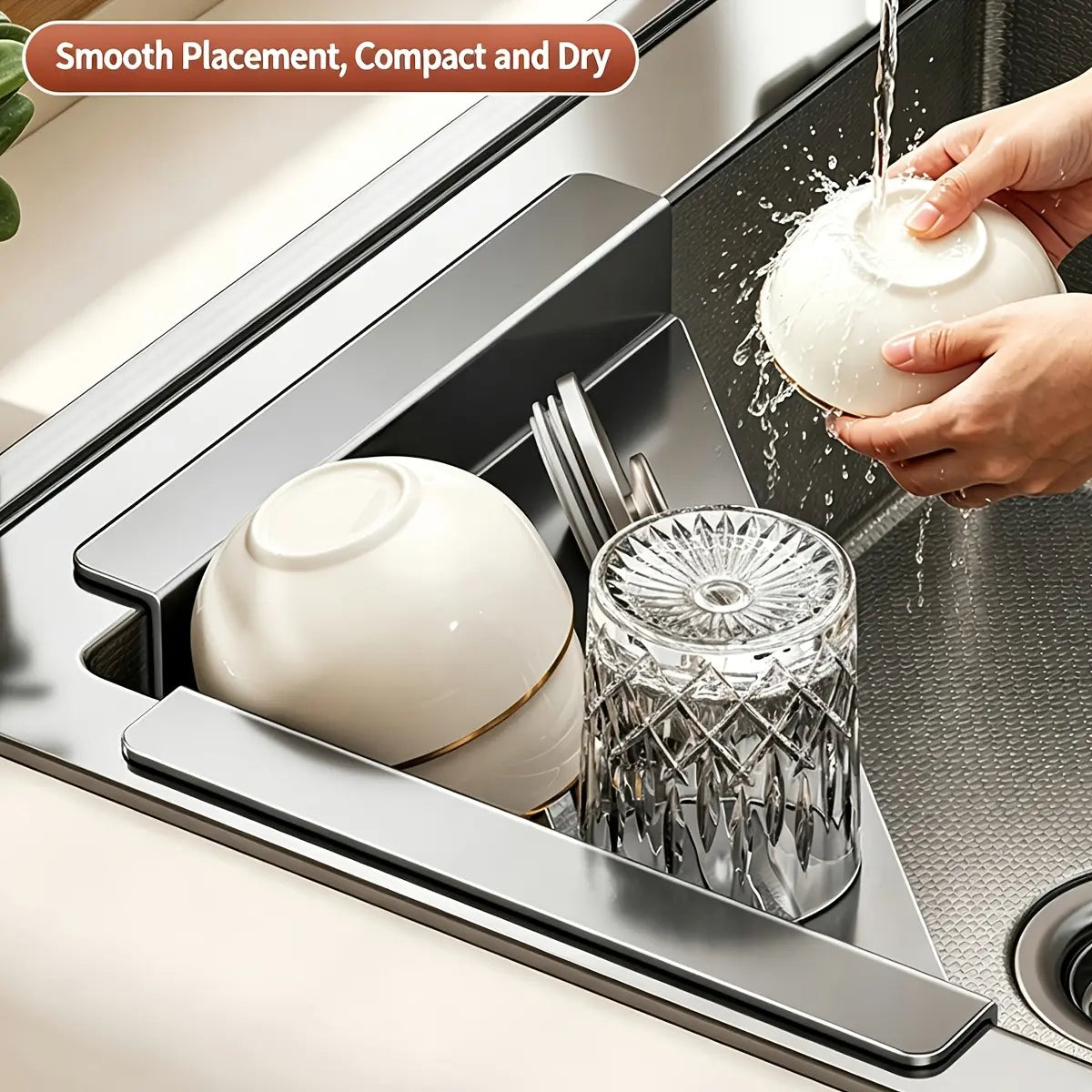 1pc Hollow Quick Drain Kitchen Sink Side Organizer Rack, Compact Adjustable Design for All Standard Sinks, Multi-Purpose Caddy to Hold Sponges, Cleaning Brushes And Small Kitchen Sundries, Minimalist Space Saving Accessory for Home Kitchen Sink Area