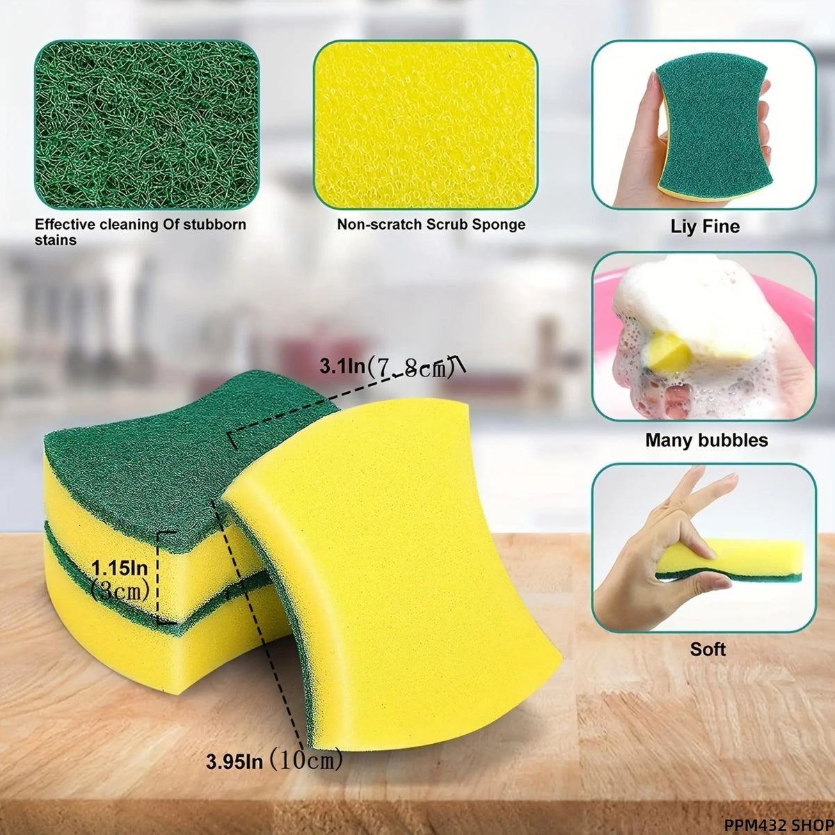 32 Pack Kitchen Cleaning Sponges and Dish Cloths, Non Scratch Scrub Pads for Dishes and Cookware, Multi Surface Dishwashing Supplies for Pots, Pans, Plates and Everyday Home Kitchen Cleaning
