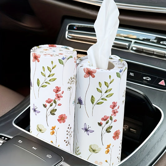 1pc - Wildflowers Round Car Paper Towel Box - Floral Wild Flowers Pattern Car Used Cylinder Paper Towel Holders - Round Towel Box Contains Paper Towels