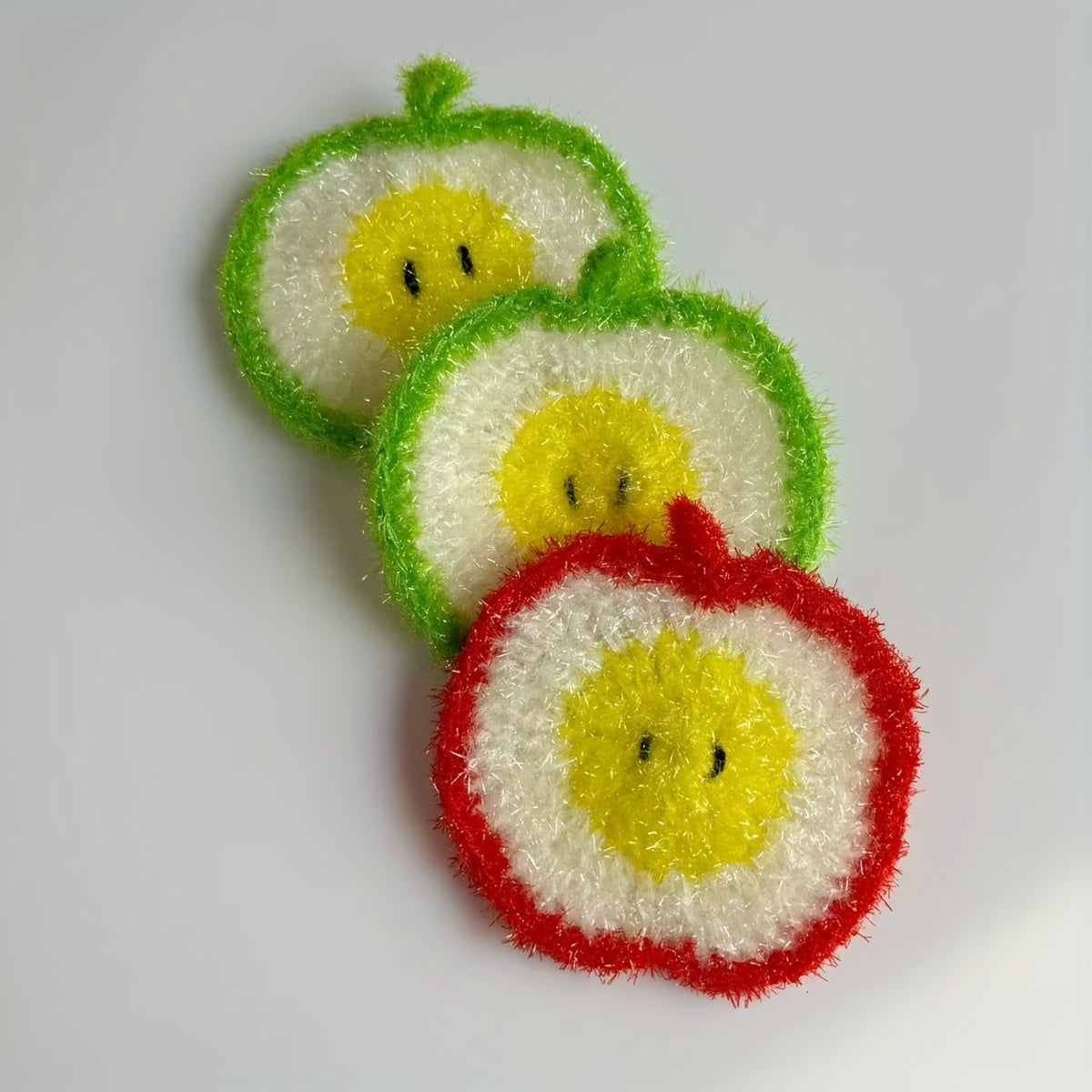 Sliced Large Apple Design, Hand-crocheted Polyester Fiber Multi-purpose Dishcloth, Kitchen Scrubber, Table Decoration, Holiday Gift, Dishwasher-safe Scrubbing Cloth