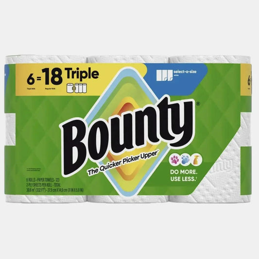 Bounty Select-A-Size White Paper Towels 6 Triple Rolls 123 Sheets Per Roll Soft Absorbent Kitchen Tissue Household Items Disposable Disposable Tissues
