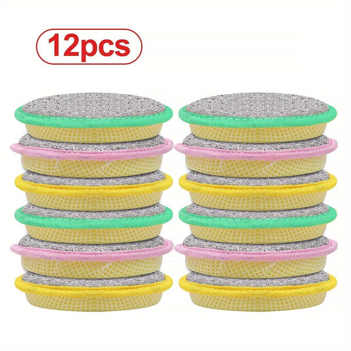 [Double-Sided Sponge Brush] 6/12pcs Double-Sided Magic Dishwashing Sponge Brush - Pot And Dish Cleaner With Stain Eliminating Power - Durable, Absorbent Kitchen Cleaning Towel For Grease-Free Foaming Surfaces Random Color
