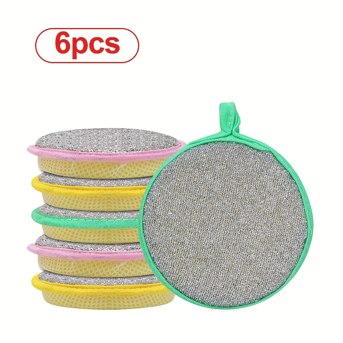 [Double-Sided Sponge Brush] 6/12pcs Double-Sided Magic Dishwashing Sponge Brush - Pot And Dish Cleaner With Stain Eliminating Power - Durable, Absorbent Kitchen Cleaning Towel For Grease-Free Foaming Surfaces Random Color