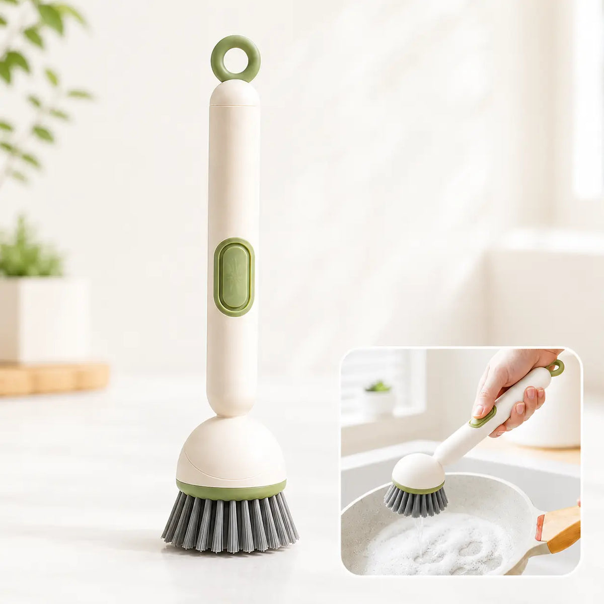 6-in-1 Adjustable Multi-Use Dish Brush with Soap Dispenser, 360° Rotates for Pots, Pans, Sink Kitchen Cleaning, Multi-Use Brush, Rotates 360°