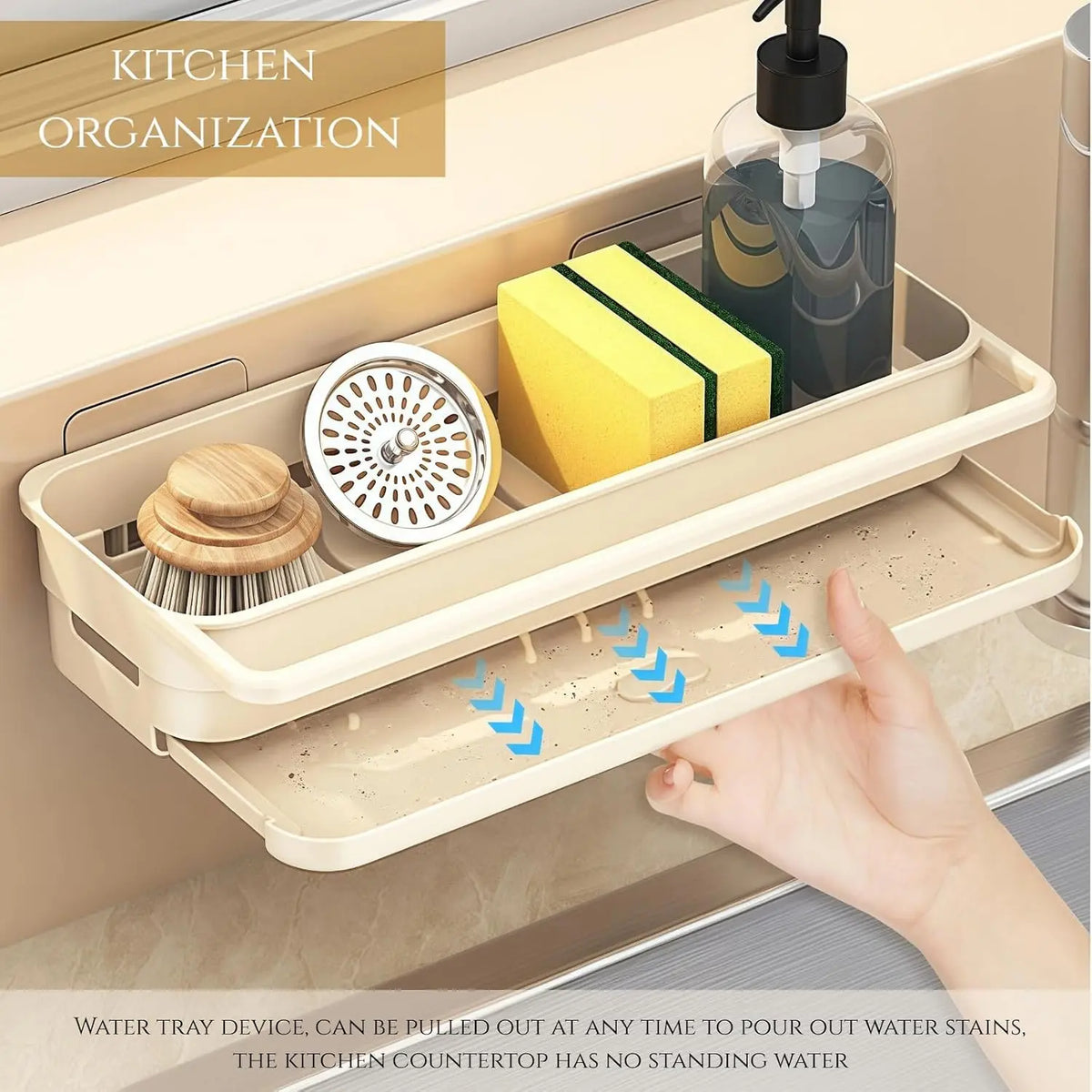 Multifunctional Sink  Sponge Holder, Kitchen Sink Organizer with Self Drain Tray, Shower  for Sponges, Brushes, Stoppers and Scrapers,Ideal  & Kitchen Decor (Black)