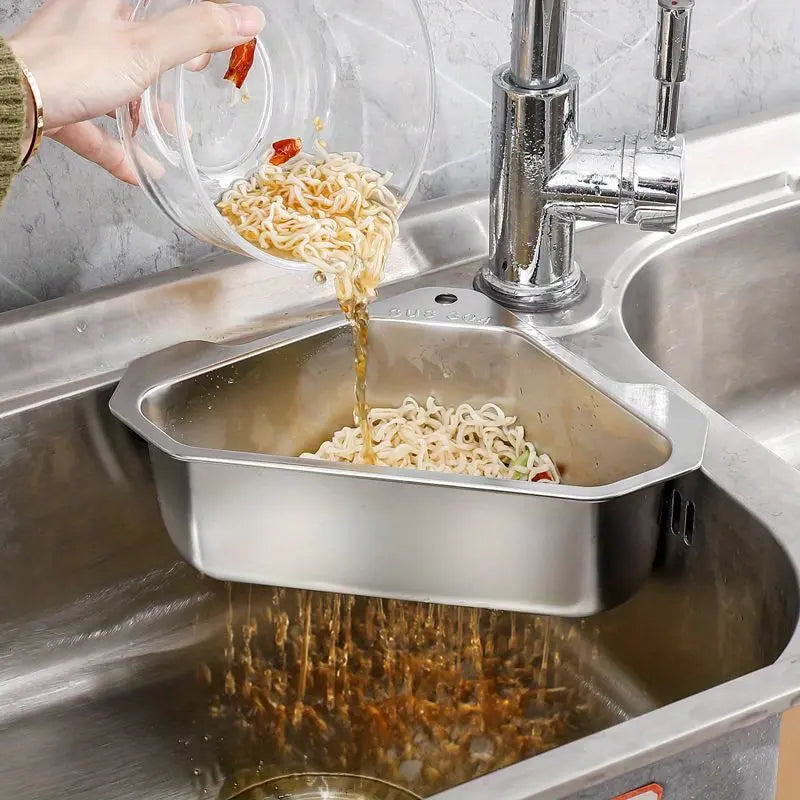 1pc 304 Stainless Steel Triangular Sink Drain Basket, Kitchen Sink Wash Basin Leftovers Filter Holder, Kitchen Sink Strainer, Kitchen Sink Accessories