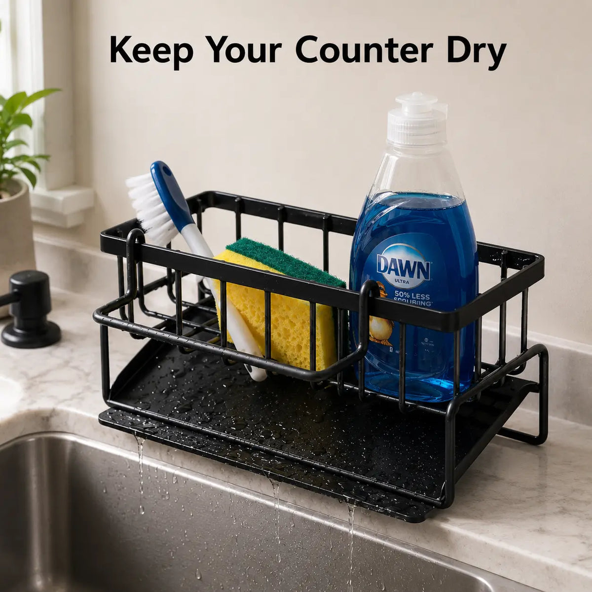 Kitchen Sink Caddy Organizer with Auto Drain,  Dish Drying Racks, Sponge Holder with Towel Rack, Keep Sink Clean & Dry
