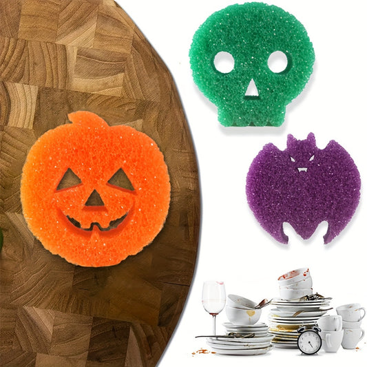 Washing machine colored sponge, scratch free cleaning sponge, kitchen temperature control kitchen sponge, used for dishwashing, household bathroom odor proof washer - Halloween