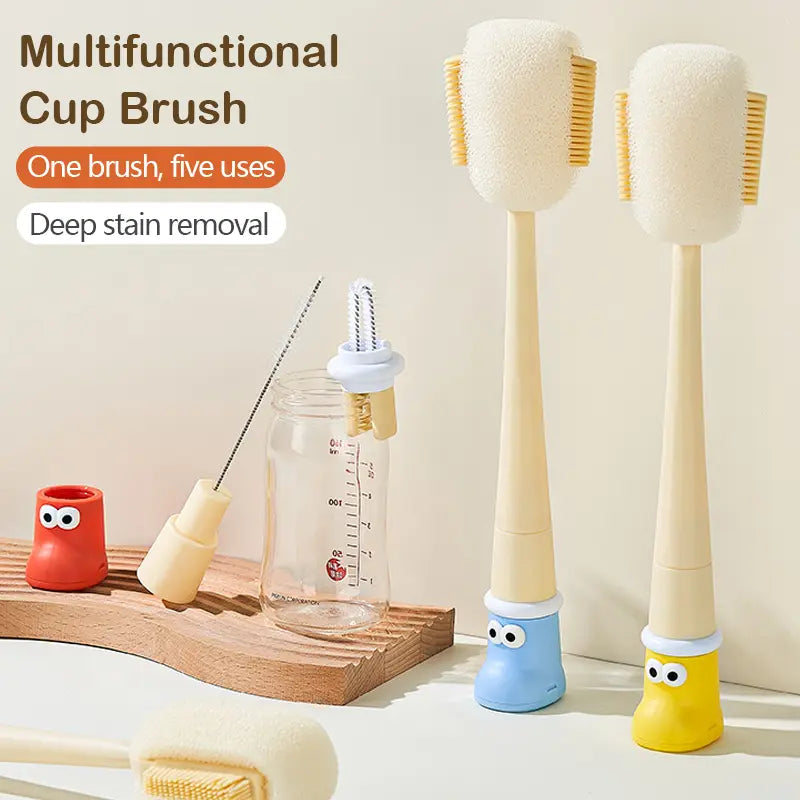 Multifunctional 5-in-1 Bottle Brush – Great for Cleaning Cup Lids & Home Kitchen Chores