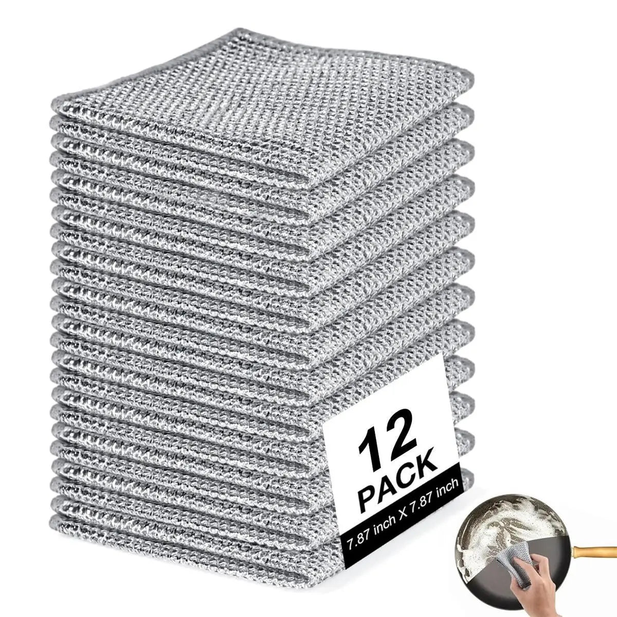 Oceantree Cleaning Cloth 12 Counts Dishwashing Rags for Wet and Dry Multipurpose Stainless Steel Scrubber, Non-Scratch Heavy-Duty Dish Cleaning Cloth, Reusable Metallic Fiber Scrubber for Kitchen, Dishwasher Safe, Multi-Use Cleaning Rags#SummerVibes Home