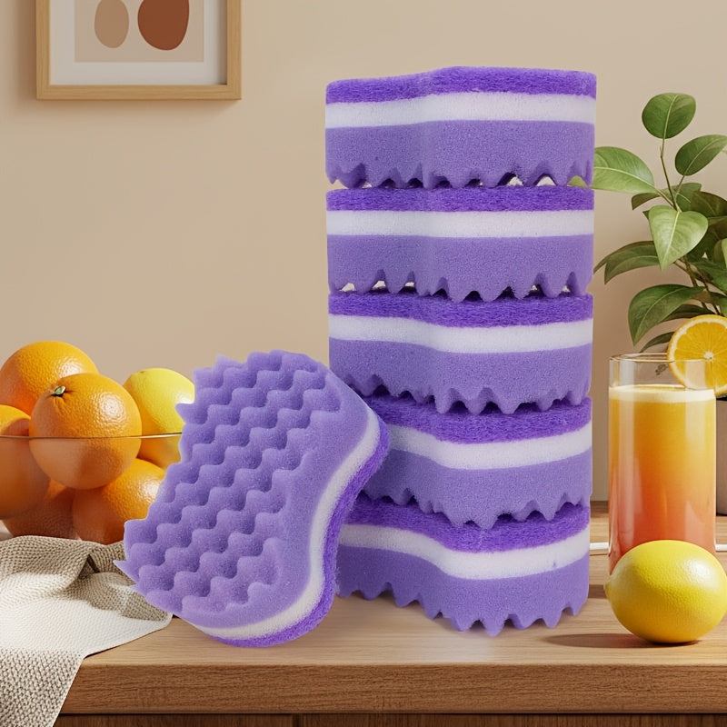 Purple Three-Layer Wavy Sponge Wipe, Soft And Skin-Friendly Thickened Design, Layered Structure, Durable And Not Easy to Deform, Rounded Corners Do Not Hurt Utensils, Absorbent, Quick-Drying And Easy to Clean