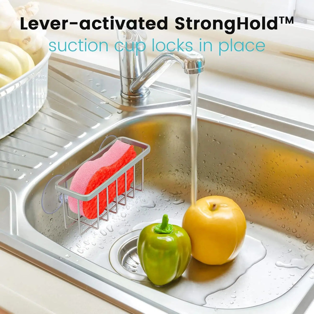 Kitchen Sink Sponge Holder & Caddy, Sink Organizer with Drainage Mat, Soap and Sponge Storage Rack for Kitchen Countertop, Dishwashing Accessories, Compact Sink Storage Organizer