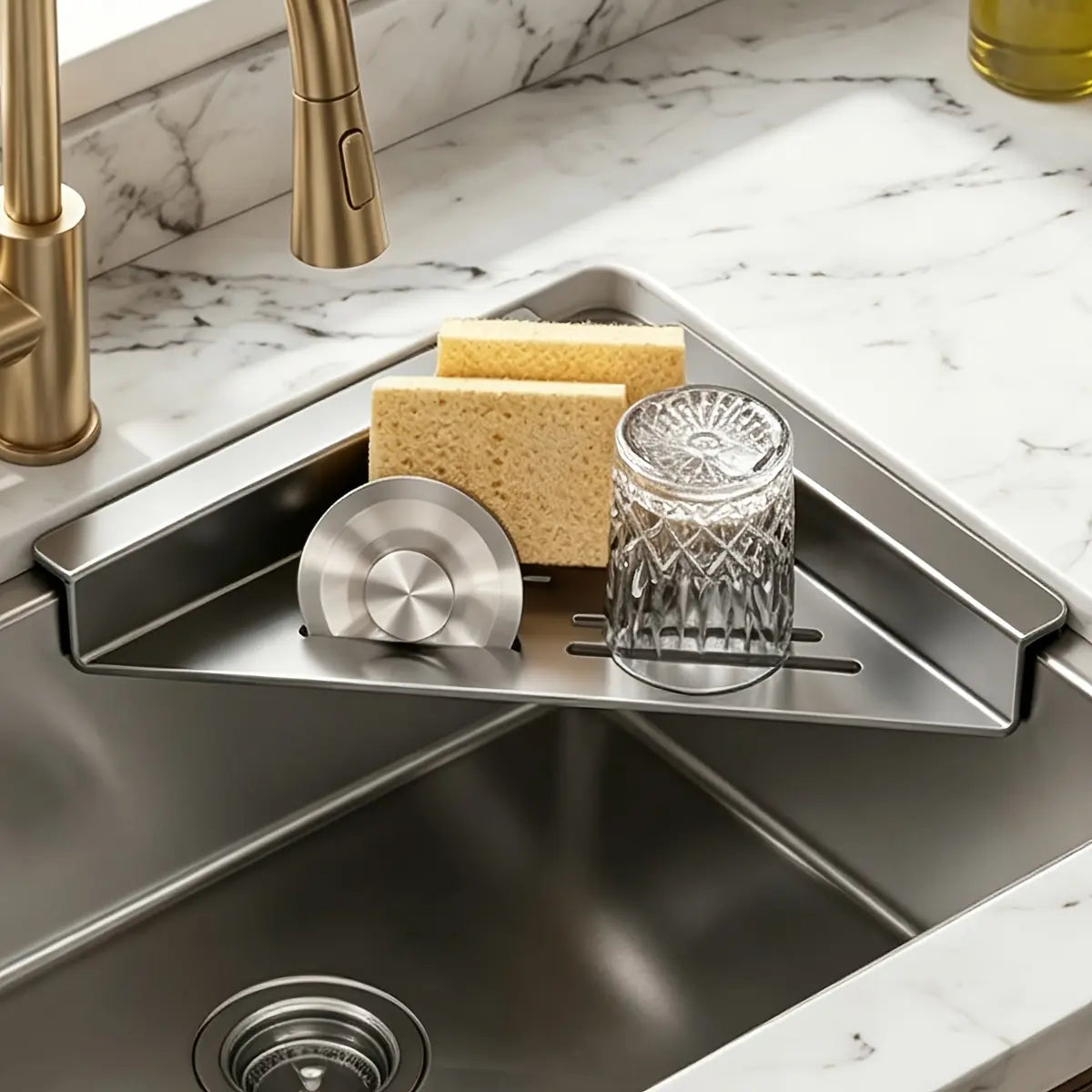 1pc Hollow Quick Drain Kitchen Sink Side Organizer Rack, Compact Adjustable Design for All Standard Sinks, Multi-Purpose Caddy to Hold Sponges, Cleaning Brushes And Small Kitchen Sundries, Minimalist Space Saving Accessory for Home Kitchen Sink Area