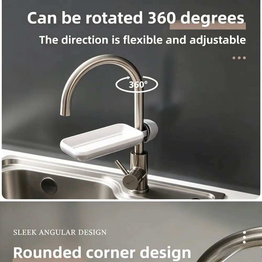 1Pc 360° Rotatable Faucet Sink Caddy, Minimalist No‑Drill Quick Drain Sponge Holder, Space‑Saving Hanging Durable Storage Rack for Kitchen Sink & Bathroom Shower