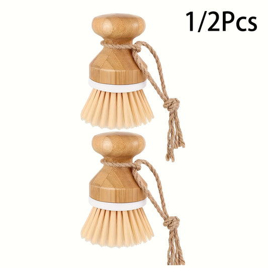 1/2pcs Bamboo Dishwashing Brush for Tableware, Pots, Kitchen Sinks, Cast Iron Frying Pans