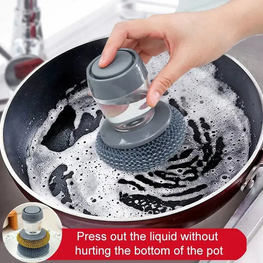 1-Piece Portable Kitchen Dishwashing Brush with Smooth Soap Dispenser, Easy-to-Use Home Cleaning Tool