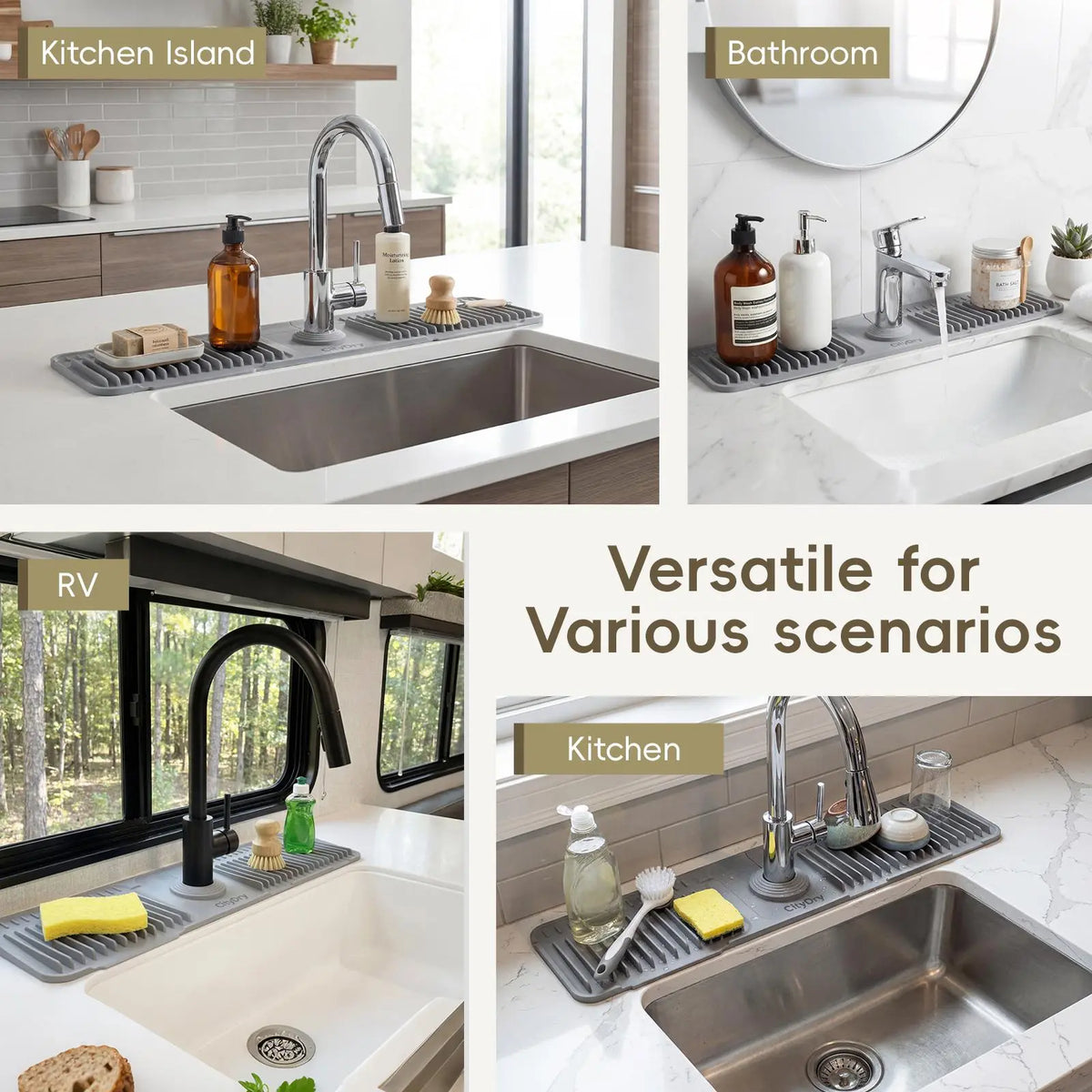 Kitchen Sink Faucet Mat, Silicone Folding Splash Guard, Draining Mat with Button Lock, Sink Faucet Protector, Sink Accessories for Kitchen.Summervibes