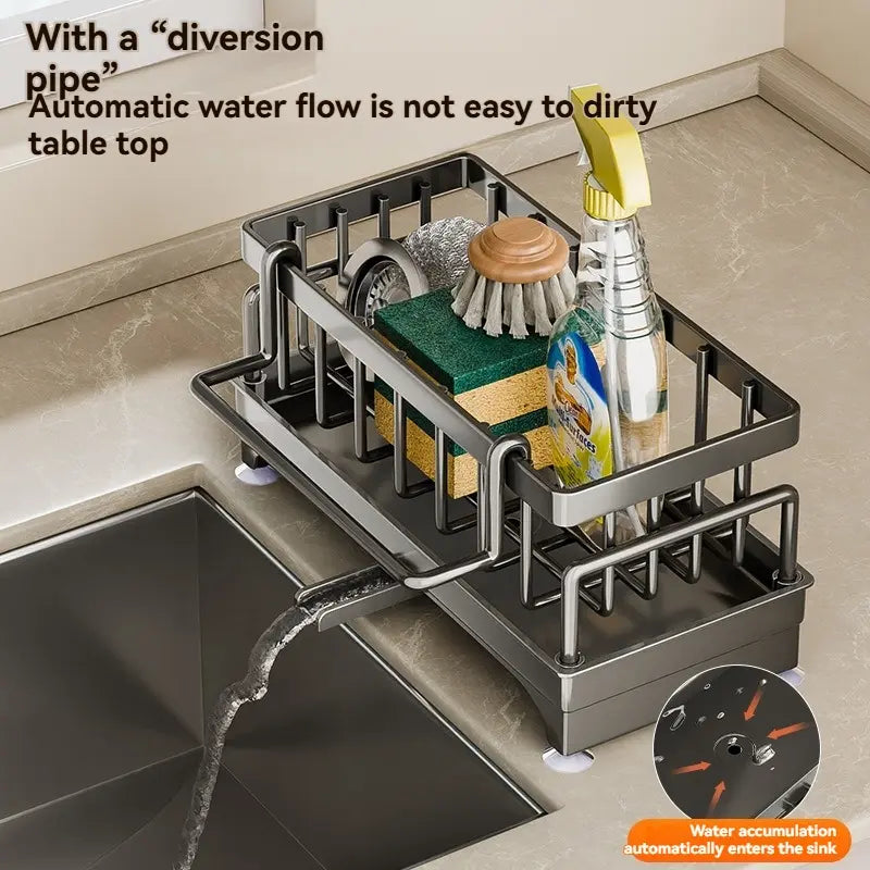 Kitchen Sink Supplies Organizer Essential, Household Dish Cloth Drain Rack Faucet and Sink Caddy, Washing Basin Side Organizer, No Installation Ready to Use, One Rack Stores Cloths, Brushes, Dish Soap and All Cleaning Tools